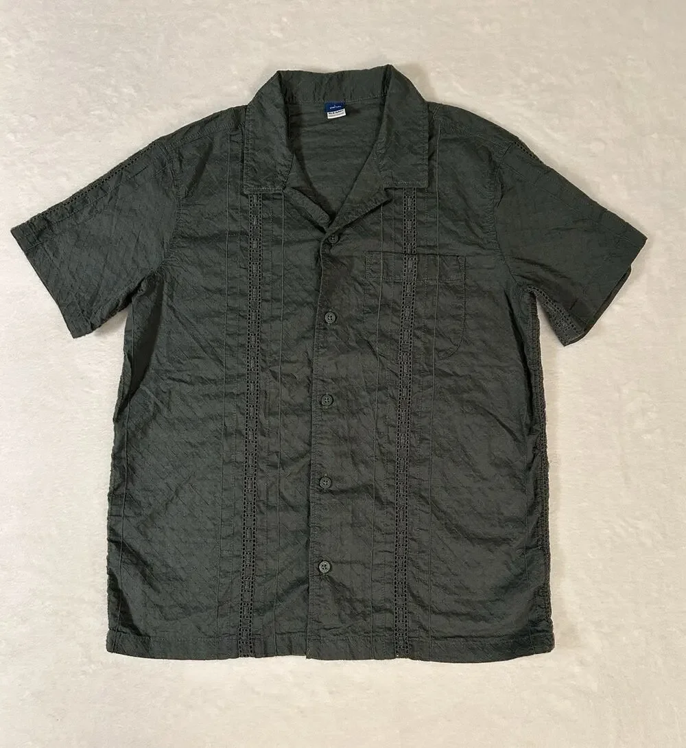 Old Navy Textured Embroidered Cabana Button Down Green Boys Shirt Size Large